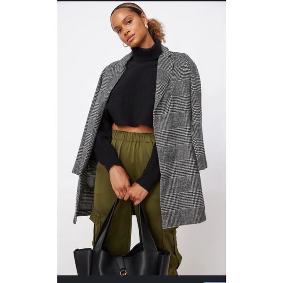 Fabrik Open Front Gilmore Plaid Coat Gray Size S - Picture 1 of 5